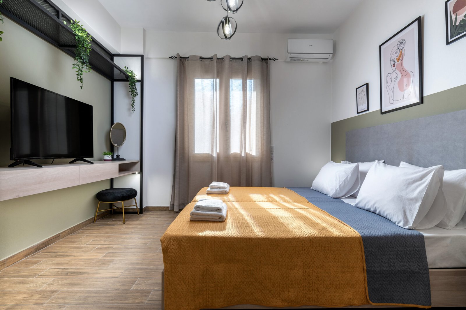 Modern bedroom with cozy decor